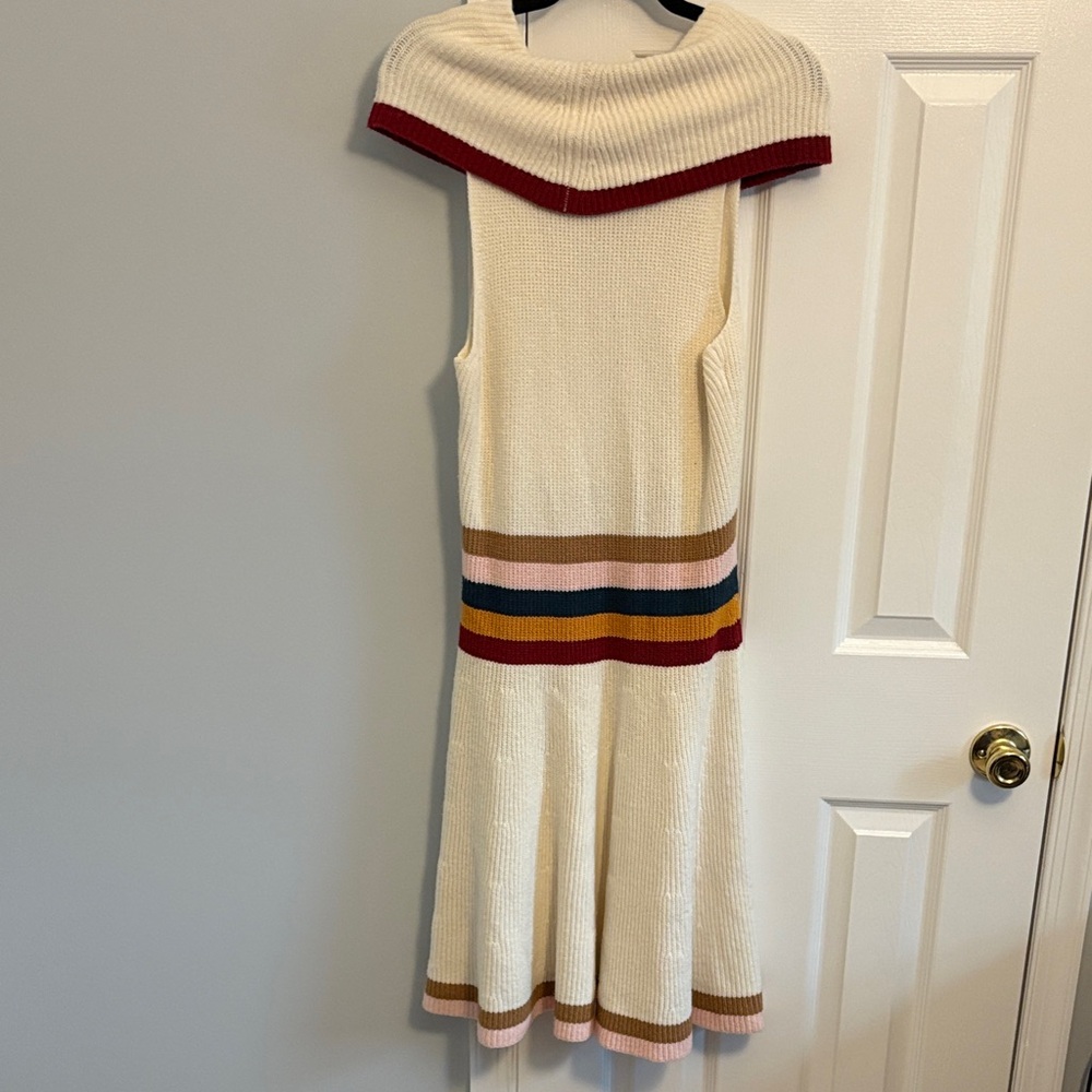Anthropologie Sporty Cream Knit Dress with Stripes Lambswool Cashmere Blend XL - Picture 8 of 8